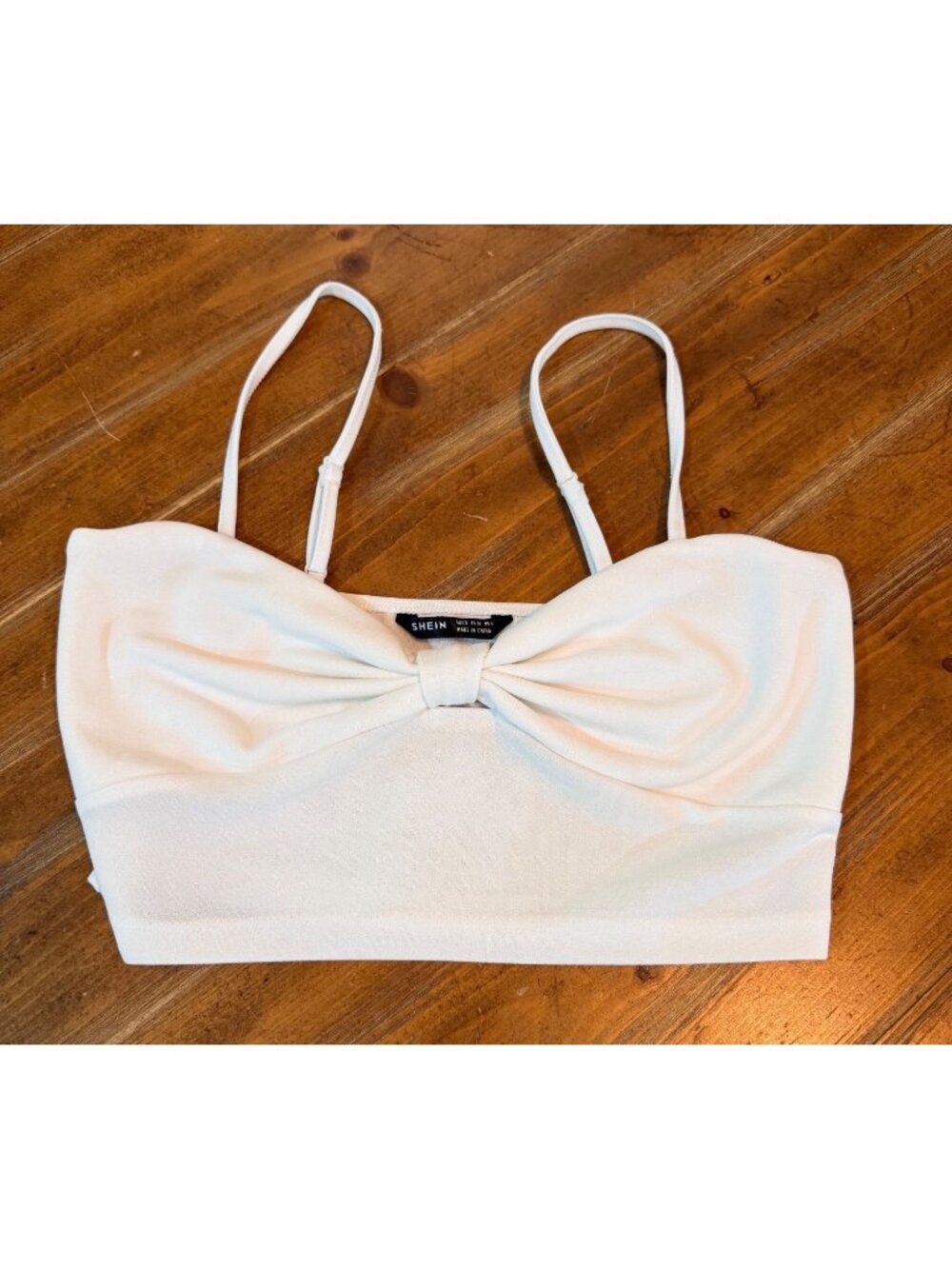 White Shein Bowknot Front Crop Top With Adjustable Spaghetti Straps Size Small